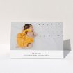 A baby card template titled "A Modern Classic Thank You". It is an A5 card in a landscape orientation. It is a photographic baby card with room for 1 photo. "A Modern Classic Thank You" is available as a folded card, with mainly white colouring.