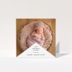 A baby thank you card called "Wedge Frame". It is a square (148mm x 148mm) card in a square orientation. It is a photographic baby thank you card with room for 1 photo. "Wedge Frame" is available as a folded card, with mainly white colouring.
