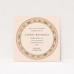 A baptism invitation named "Amalfi". It is a square (148mm x 148mm) invite card in a square orientation. "Amalfi" is available as a flat invite card, with tones of pink and orange.