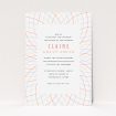 A baptism invitation called "Concentric Circles". It is an A5 invite card in a portrait orientation. "Concentric Circles" is available as a flat invite card, with tones of white, red and blue.