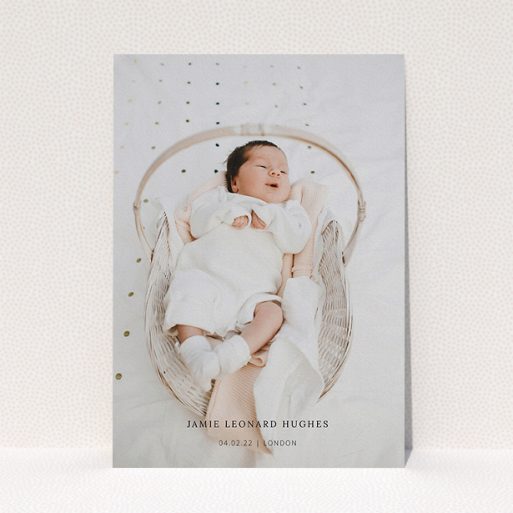 Baptism Invitation Design - "Maddox Street" A baptism invitation design named "Maddox Street". It is an A5 invite card in a portrait orientation. It is a photographic baptism invitation with room for 1 photo. "Maddox Street" is available as a flat invite card.