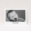 A baptism invitation called "Ornate Date". It is an A5 invite card in a landscape orientation. It is a photographic baptism invitation with room for 1 photo. "Ornate Date" is available as a flat invite card, with mainly white colouring.