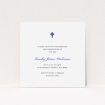 A baptism invitation template titled "Royal Blue Cross". It is a square (148mm x 148mm) invite card in a square orientation. "Royal Blue Cross" is available as a flat invite card, with tones of white and blue.
