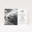A baptism invitation called "Watercolour Stork". It is an A6 invite card in a landscape orientation. It is a photographic baptism invitation with room for 1 photo. "Watercolour Stork" is available as a flat invite card, with tones of white and yellow.