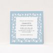 A baptism invitation template titled "Winter Garden". It is a square (148mm x 148mm) invite card in a square orientation. "Winter Garden" is available as a flat invite card, with tones of blue and white.