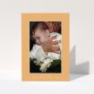 A baptism thank you card called "Orange and Mint". It is an A5 card in a portrait orientation. It is a photographic baptism thank you card with room for 1 photo. "Orange and Mint" is available as a folded card, with tones of orange and blue.