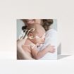 A baptism thank you card named "White Thank You". It is a square (148mm x 148mm) card in a square orientation. It is a photographic baptism thank you card with room for 1 photo. "White Thank You" is available as a folded card, with mainly white colouring.