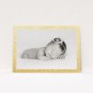 A birth announcement card called "All that Glitters". It is an A5 card in a landscape orientation. It is a photographic birth announcement card with room for 1 photo. "All that Glitters" is available as a flat card, with tones of gold and white.
