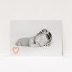 A birth announcement card design called "Pastel Heart". It is an A5 card in a landscape orientation. It is a photographic birth announcement card with room for 1 photo. "Pastel Heart" is available as a flat card, with mainly peach colouring.