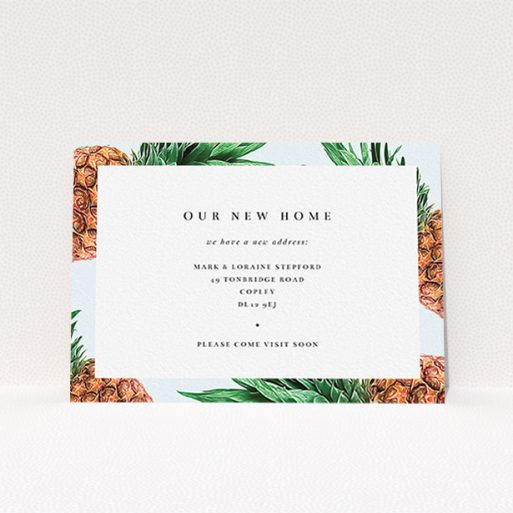 Change Of Address Card Design - "Amongst the Pine" A change of address card named "Amongst the Pine". It is an A6 card in a landscape orientation. "Amongst the Pine" is available as a flat card, with tones of blue, green and brown.