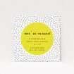 A change of address card design called "Dots". It is a square (148mm x 148mm) card in a square orientation. "Dots" is available as a flat card, with tones of yellow, white and black.