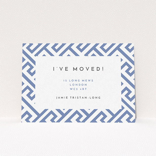 A change of address card design called "Latch and Key". It is an A6 card in a landscape orientation. "Latch and Key" is available as a flat card, with tones of blue and white.