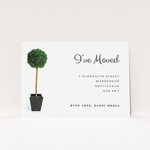 Change Of Address Card Design - "Plant your feet" A change of address card called "Plant your feet". It is an A6 card in a landscape orientation. "Plant your feet" is available as a flat card, with tones of green and white.
