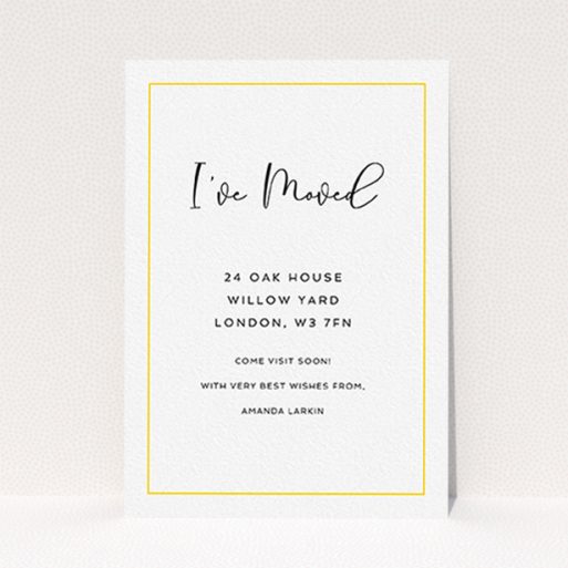 Change Of Address Card Design - "Simple Yellow" A change of address card template titled "Simple Yellow". It is an A6 card in a portrait orientation. "Simple Yellow" is available as a flat card, with tones of white and yellow.