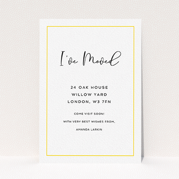 A change of address card template titled "Simple Yellow". It is an A6 card in a portrait orientation. "Simple Yellow" is available as a flat card, with tones of white and yellow.