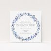 A christening invitation design called "Blue Wildflowers". It is a square (148mm x 148mm) invite in a square orientation. "Blue Wildflowers" is available as a flat invite, with tones of light blue, purple and grey.