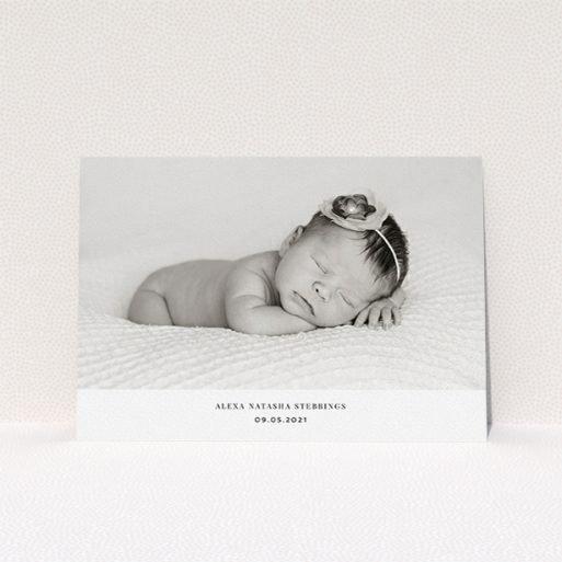 Christening Invitation Design - "Duke of York Square" A christening invitation named "Duke of York Square". It is an A5 invite in a landscape orientation. It is a photographic christening invitation with room for 1 photo. "Duke of York Square" is available as a flat invite, with mainly white colouring.