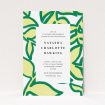 A christening invitation template titled "Fresh Vines". It is an A5 invite in a portrait orientation. "Fresh Vines" is available as a flat invite, with tones of green and white.