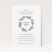 A christening invitation called "Monochrome Wreath". It is an A5 invite in a portrait orientation. "Monochrome Wreath" is available as a flat invite, with tones of black and white.