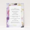 A christening invitation template titled "Purple Rose". It is an A5 invite in a portrait orientation. "Purple Rose" is available as a flat invite, with tones of light purple and pink.