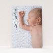 A christening invitation named "Up the side". It is an A5 invite in a portrait orientation. It is a photographic christening invitation with room for 1 photo. "Up the side" is available as a flat invite, with mainly black colouring.