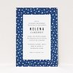 A christening invitation called "White Polka dots". It is an A5 invite in a portrait orientation. "White Polka dots" is available as a flat invite, with tones of blue and white.