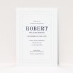 A christening invite called "Border Impression". It is an A5 invite in a portrait orientation. "Border Impression" is available as a flat invite, with tones of blue and white.