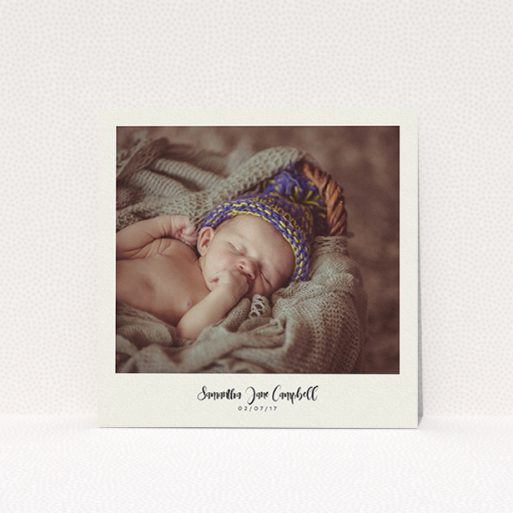 Christening Invite Design - "Cream Photo Frame" A christening invite called "Cream Photo Frame". It is a square (148mm x 148mm) invite in a square orientation. It is a photographic christening invite with room for 1 photo. "Cream Photo Frame" is available as a flat invite, with mainly cream colouring.