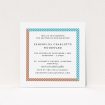 A christening invite design named "Diagonal Border". It is a square (148mm x 148mm) invite in a square orientation. "Diagonal Border" is available as a flat invite, with tones of red, blue and green.