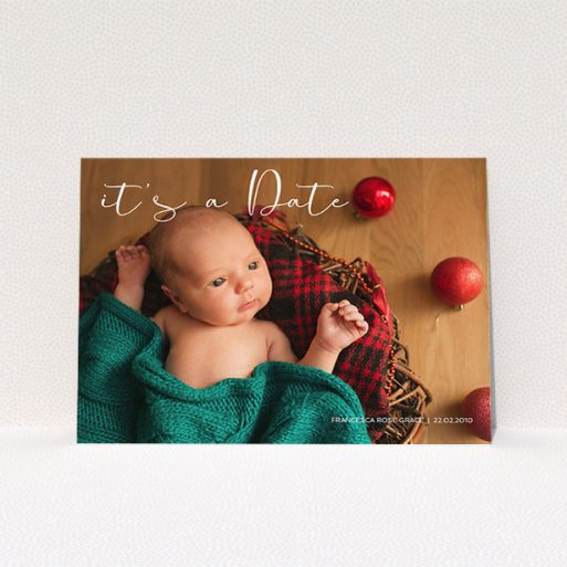 Christening Invite Design - "Koh Tao" A christening invite template titled "Koh Tao". It is an A5 invite in a landscape orientation. It is a photographic christening invite with room for 1 photo. "Koh Tao" is available as a flat invite, with mainly white colouring.