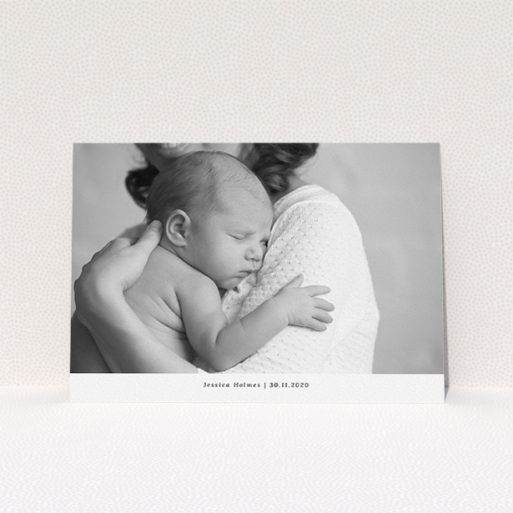 Christening Invite Design - "Landscape Photo" A christening invite design called "Landscape Photo". It is an A5 invite in a landscape orientation. It is a photographic christening invite with room for 1 photo. "Landscape Photo" is available as a flat invite, with mainly white colouring.