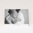 A christening invite design called "Landscape Photo". It is an A5 invite in a landscape orientation. It is a photographic christening invite with room for 1 photo. "Landscape Photo" is available as a flat invite, with mainly white colouring.