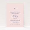 A christening invite design called "Monogrammed Pink Tradition". It is an A5 invite in a portrait orientation. "Monogrammed Pink Tradition" is available as a flat invite, with tones of blue and pink.
