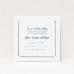 A christening invite design called "Notch Border". It is a square (148mm x 148mm) invite in a square orientation. "Notch Border" is available as a flat invite, with tones of white and blue.