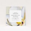 A christening invite design titled "Spring Zoom". It is a square (148mm x 148mm) invite in a square orientation. "Spring Zoom" is available as a flat invite, with tones of white, magnolia and yellow.