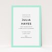 A christening invite template titled "Thick Mint". It is an A5 invite in a portrait orientation. "Thick Mint" is available as a flat invite, with tones of green and white.