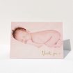 A christening thank you card called "Gold Thanks". It is an A5 card in a landscape orientation. It is a photographic christening thank you card with room for 1 photo. "Gold Thanks" is available as a folded card, with mainly white colouring.