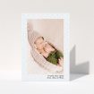 A christening thank you card called "Isometric Frame". It is an A6 card in a portrait orientation. It is a photographic christening thank you card with room for 1 photo. "Isometric Frame" is available as a folded card, with mainly blue colouring.