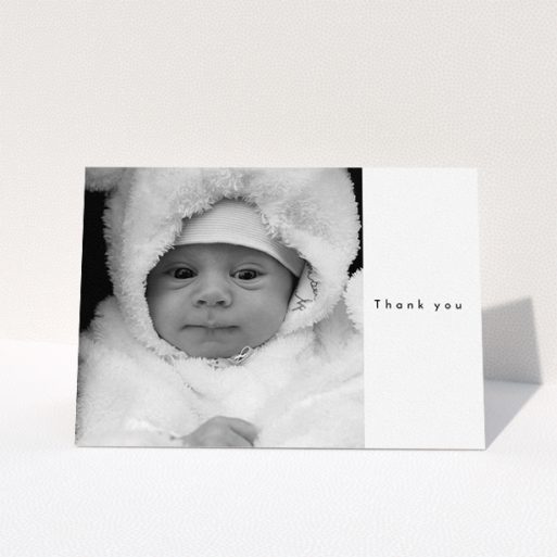 Christening Thank You Card Design - "Most of the Page Frame" A christening thank you card design named "Most of the Page Frame". It is an A5 card in a landscape orientation. It is a photographic christening thank you card with room for 1 photo. "Most of the Page Frame" is available as a folded card, with mainly white colouring.
