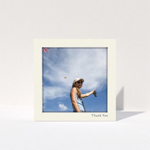 Communion Thank You Card Design - "Cream Deco" A communion thank you card design named "Cream Deco". It is a square (148mm x 148mm) card in a square orientation. It is a photographic communion thank you card with room for 1 photo. "Cream Deco" is available as a folded card, with mainly cream colouring.