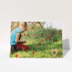 A communion thank you card called "Hand Drawn Heart". It is an A5 card in a landscape orientation. It is a photographic communion thank you card with room for 1 photo. "Hand Drawn Heart" is available as a folded card, with tones of white and pink.