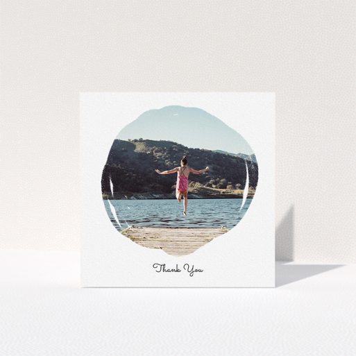 Communion Thank You Card Design - "Wiped Banner" A communion thank you card design called "Wiped Banner". It is a square (148mm x 148mm) card in a square orientation. It is a photographic communion thank you card with room for 1 photo. "Wiped Banner" is available as a folded card, with mainly white colouring.