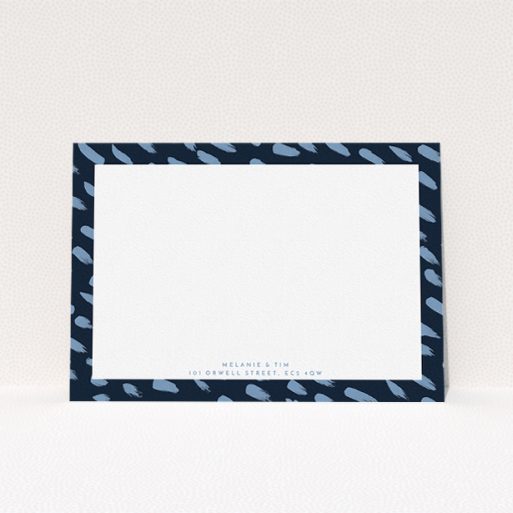 Correspondence Card Design (Couples) - "Blue smudge" A couples correspondence card design titled "Blue smudge". It is an A5 card in a landscape orientation. "Blue smudge" is available as a flat card, with tones of blue and white.