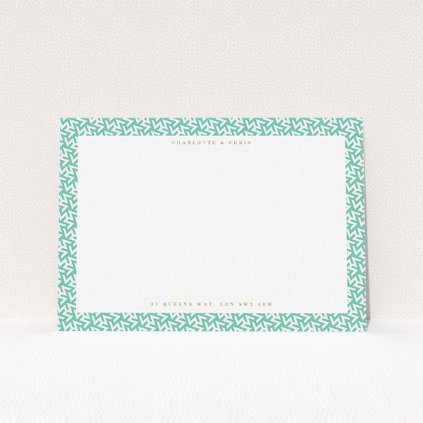 A couples correspondence card named "Born in the 80s". It is an A5 card in a landscape orientation. "Born in the 80s" is available as a flat card, with tones of green and white.