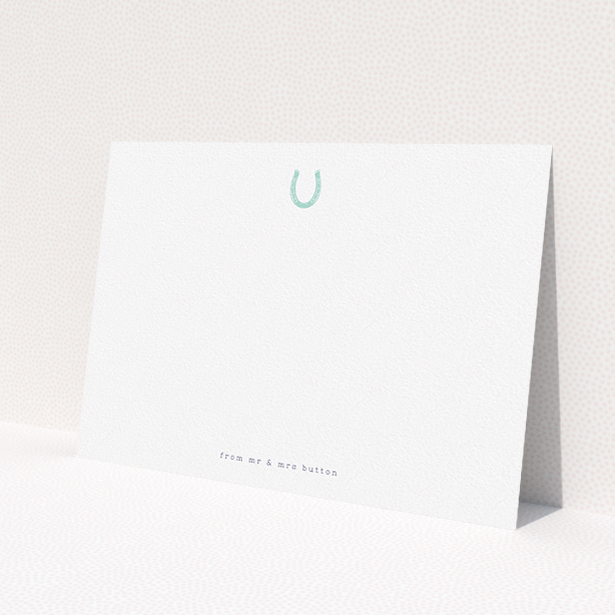 A couples correspondence card design titled "Everyone needs luck". It is an A5 card in a landscape orientation. "Everyone needs luck" is available as a flat card, with tones of white and blue.