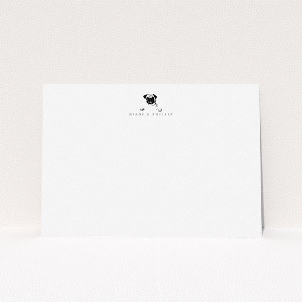 A couples correspondence card design named "Over the wall". It is an A5 card in a landscape orientation. "Over the wall" is available as a flat card, with tones of white and black.