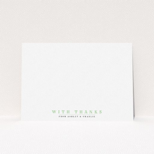 Correspondence Card Design (Couples) - "Overwritten colour" A couples correspondence card named "Overwritten colour". It is an A5 card in a landscape orientation. "Overwritten colour" is available as a flat card, with tones of white and green.