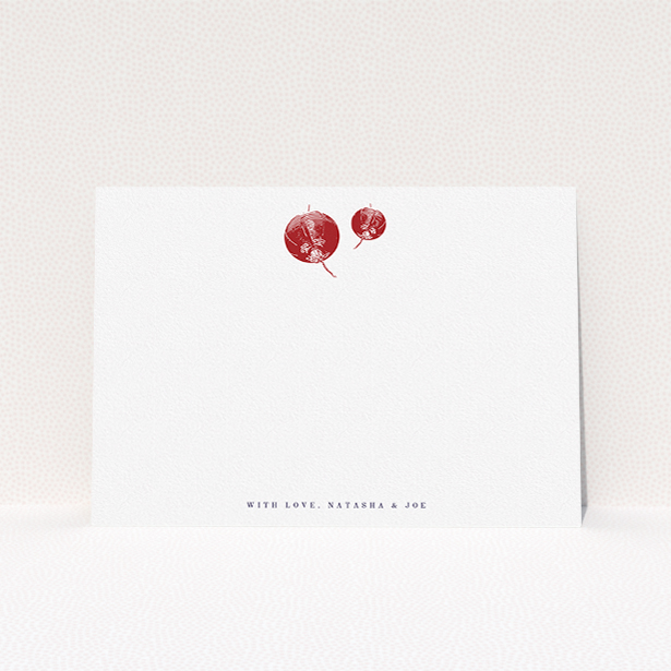 A couples correspondence card named "Shanghai Nights". It is an A5 card in a landscape orientation. "Shanghai Nights" is available as a flat card, with tones of white and red.