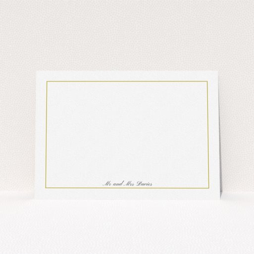 Correspondence Card Design (Couples) - "Simple gold" A couples correspondence card called "Simple gold". It is an A5 card in a landscape orientation. "Simple gold" is available as a flat card, with tones of white and gold.