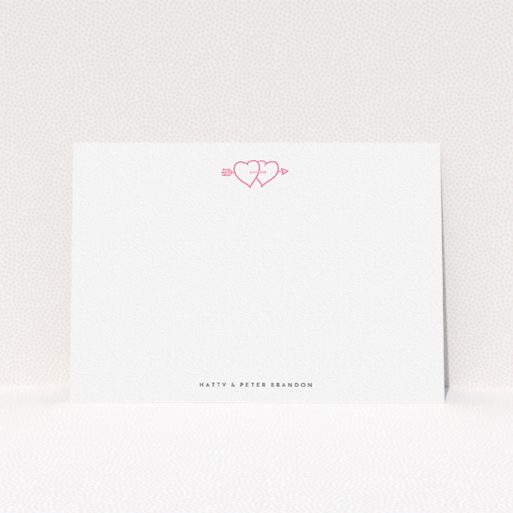 Correspondence Card Design (Couples) - "Through the hearts" A couples correspondence card named "Through the hearts". It is an A5 card in a landscape orientation. "Through the hearts" is available as a flat card, with tones of white and pink.